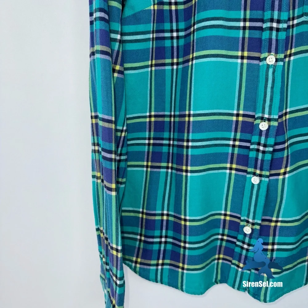 1165 J.Crew The Boy Shirt Plaid Button Down – Size 4 – Teal Navy